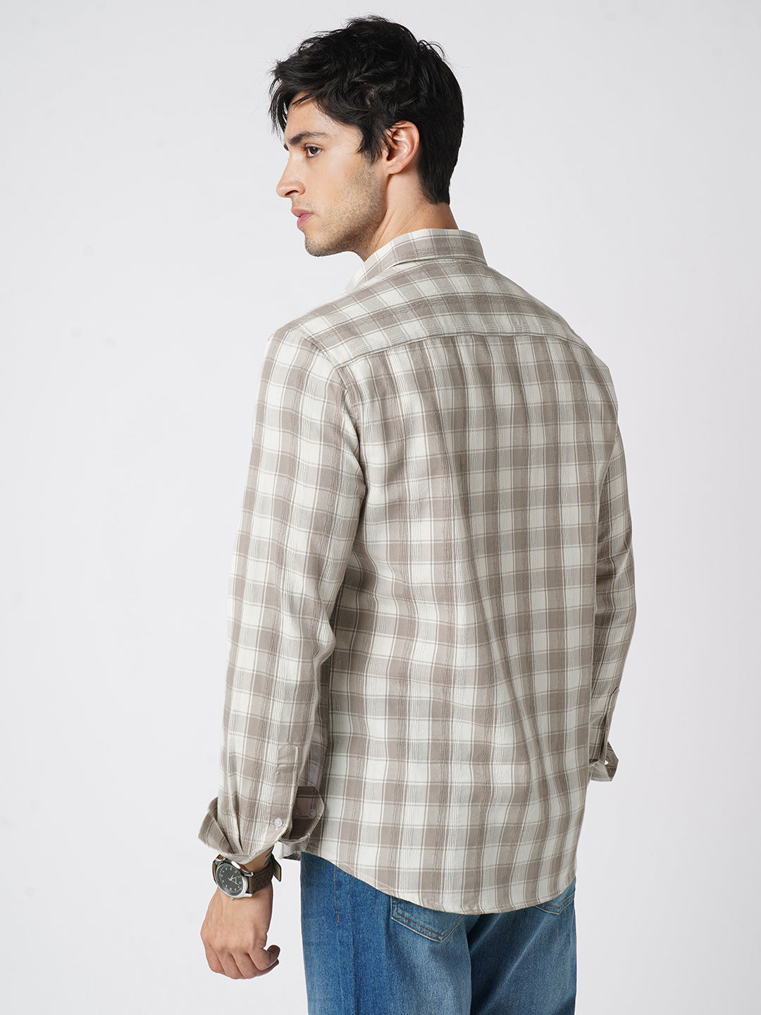 Neutral Sand Jacquard Checkered Shirt