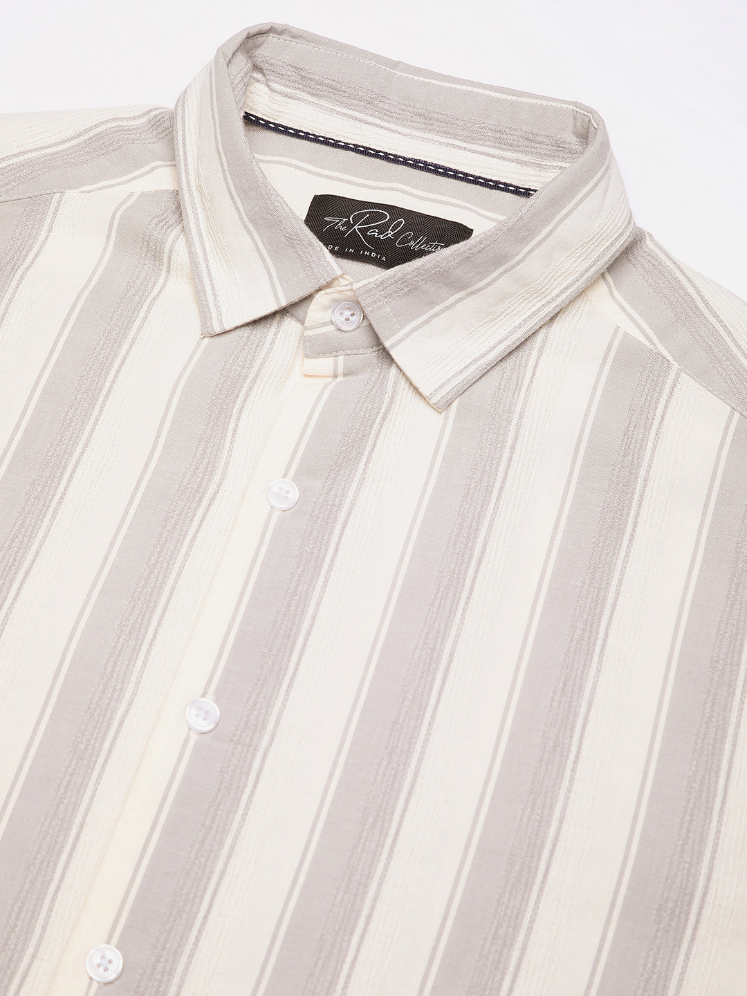 White & Frosted Grey Textured Striped Shirt