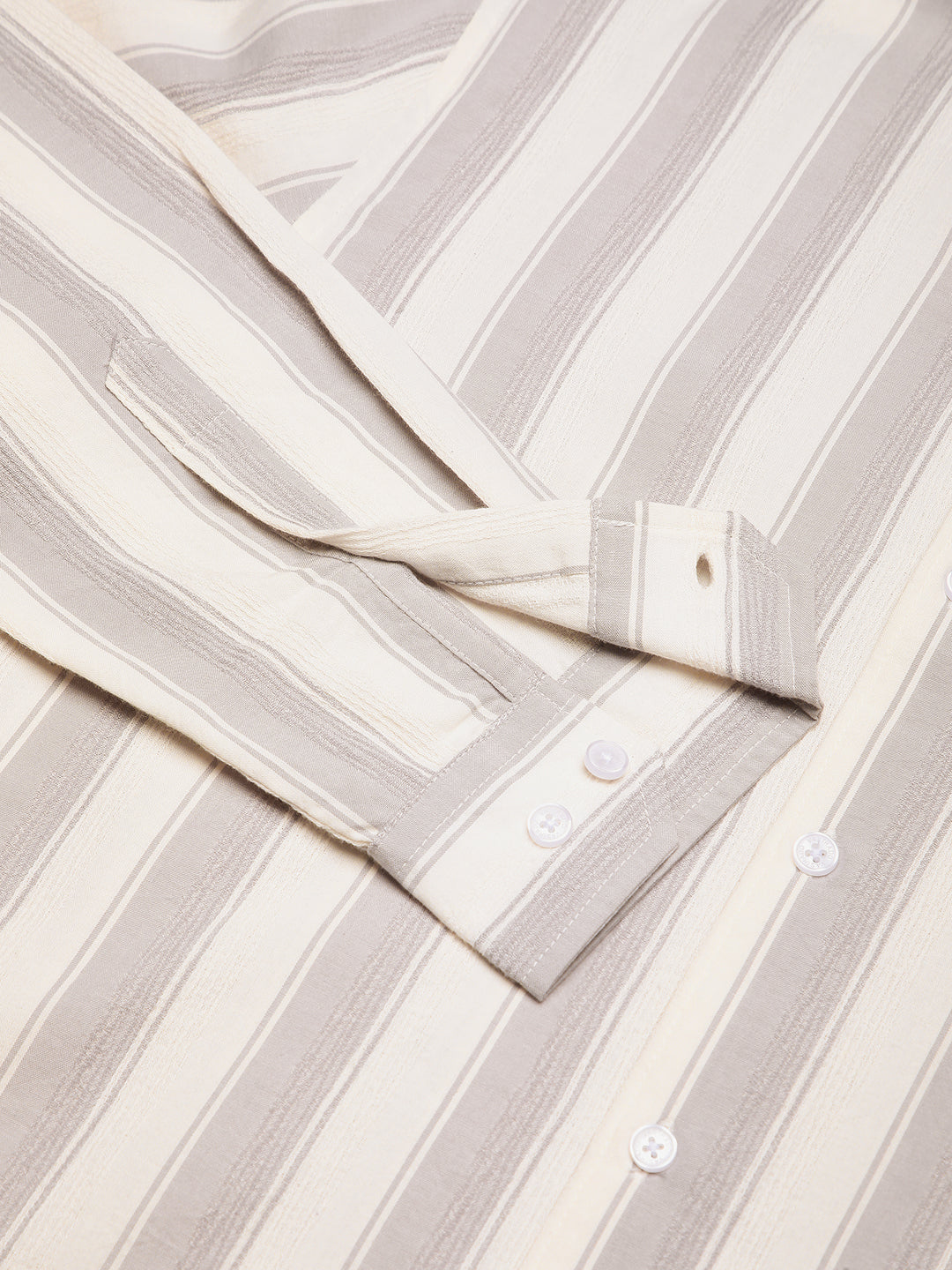 White & Frosted Grey Textured Striped Shirt