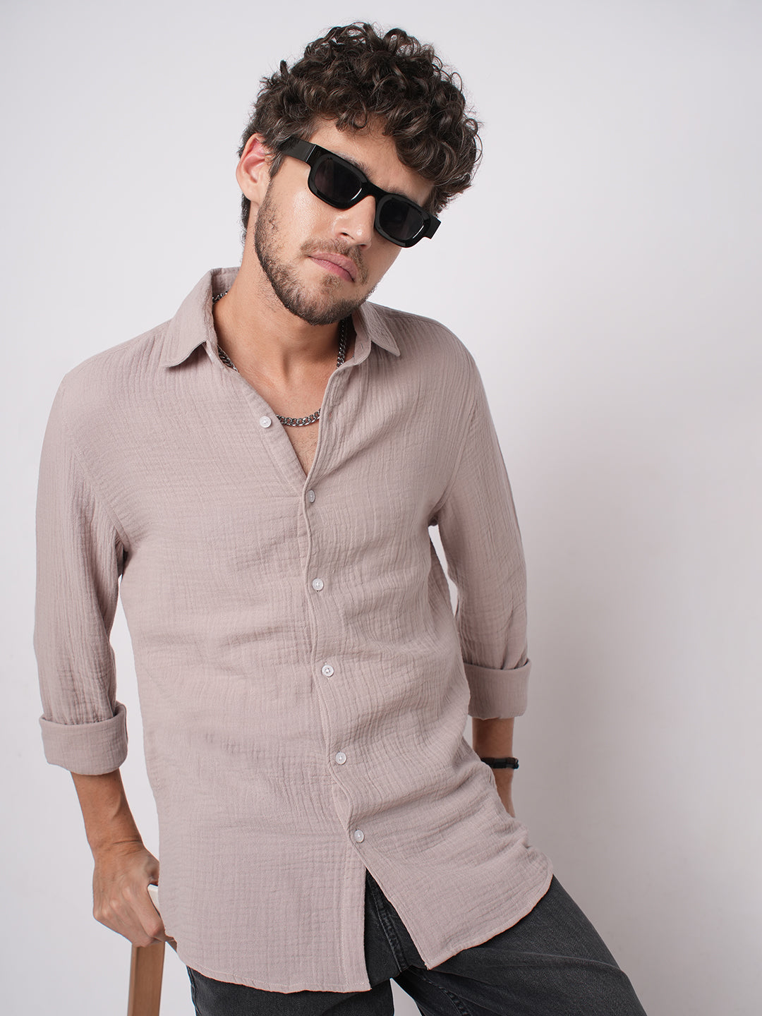 Misty Mauve Double Cloth Crinkled Shirt