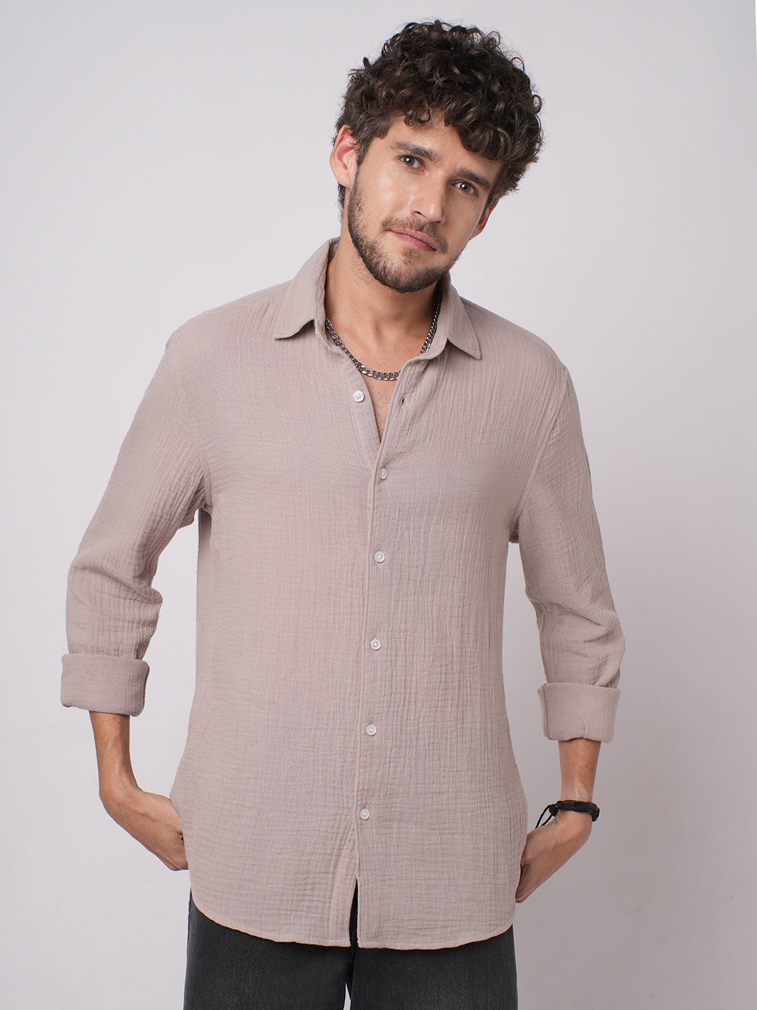 Misty Mauve Double Cloth Crinkled Shirt
