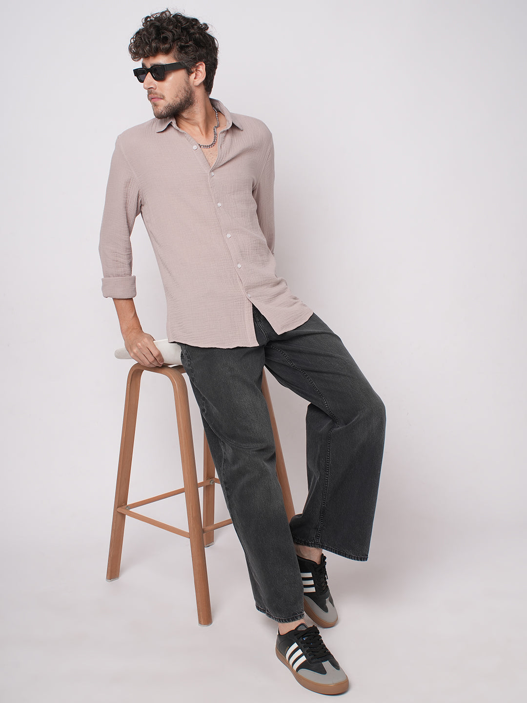 Misty Mauve Double Cloth Crinkled Shirt