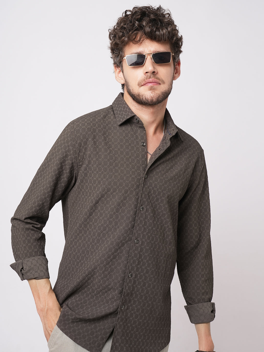 Refined Mouse Grey Textured Shirt