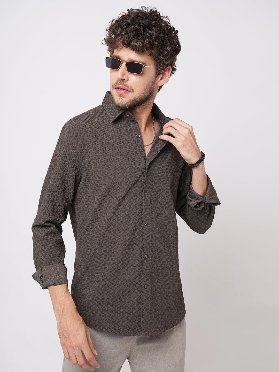 Refined Mouse Grey Textured Shirt