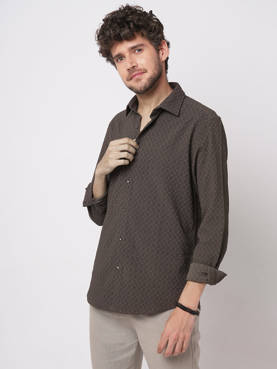 Refined Mouse Grey Textured Shirt