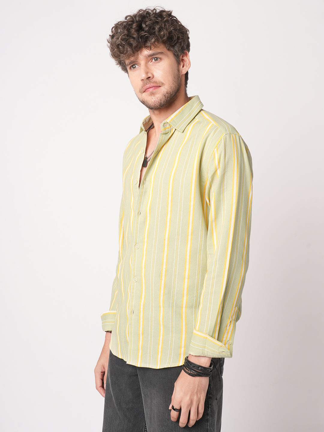 Pastel Green Coastal Striped Waffle Shirt