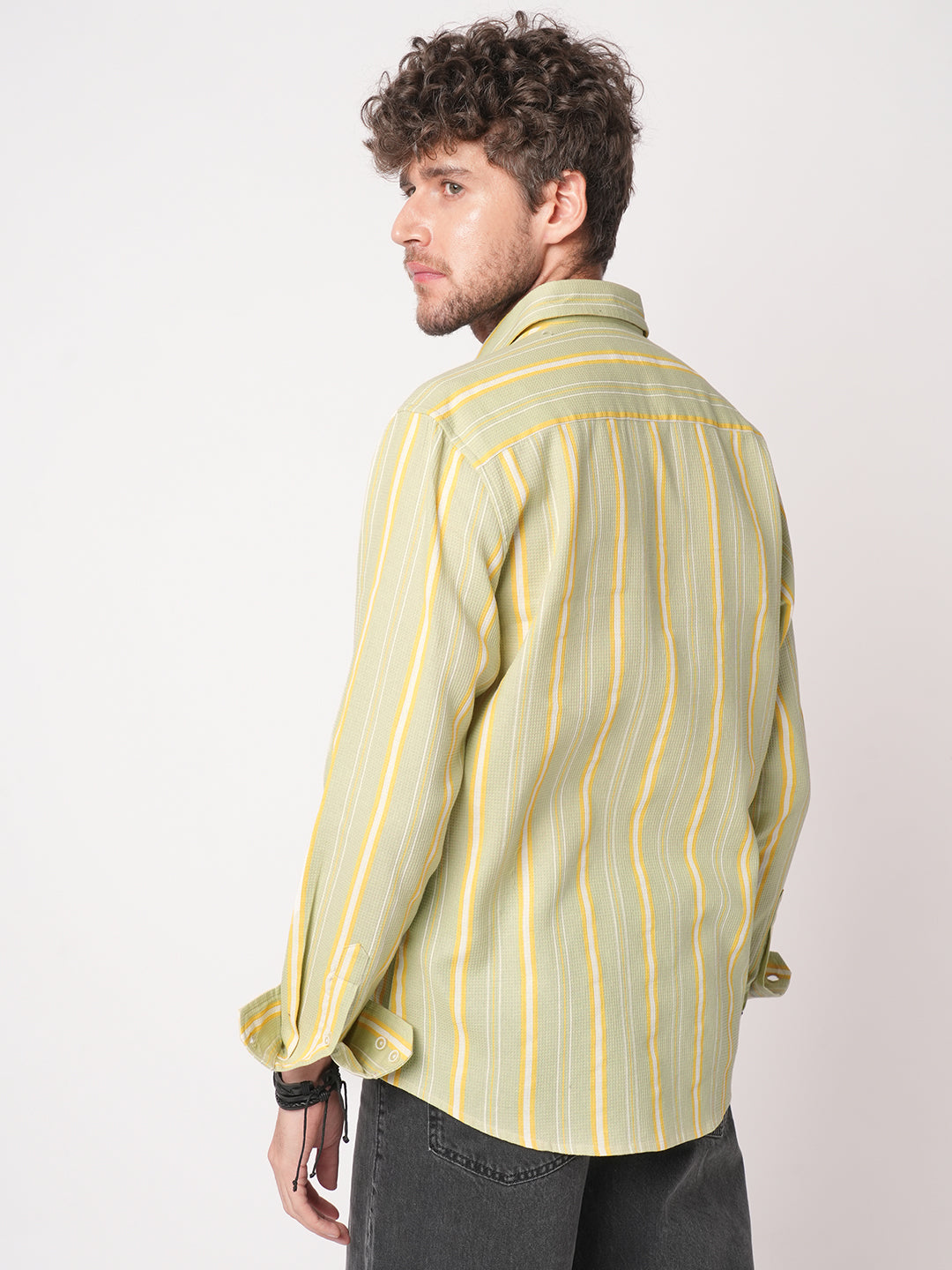 Pastel Green Coastal Striped Waffle Shirt