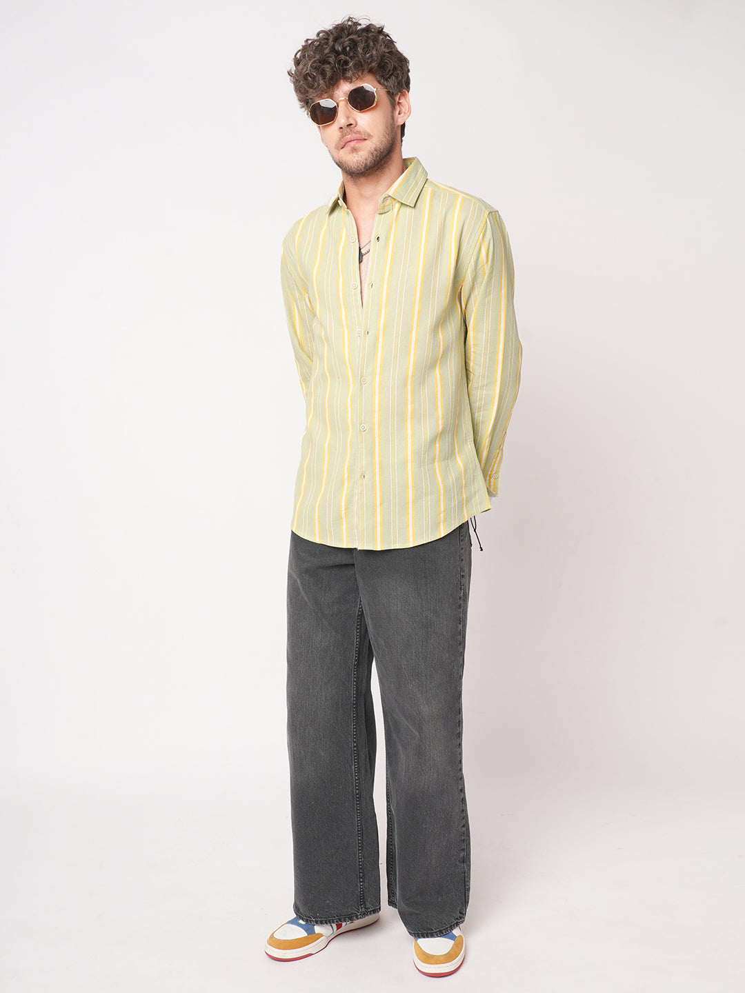 Pastel Green Coastal Striped Waffle Shirt