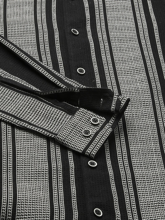 Monochrome Handloom Finish Panel Luxe Shirt