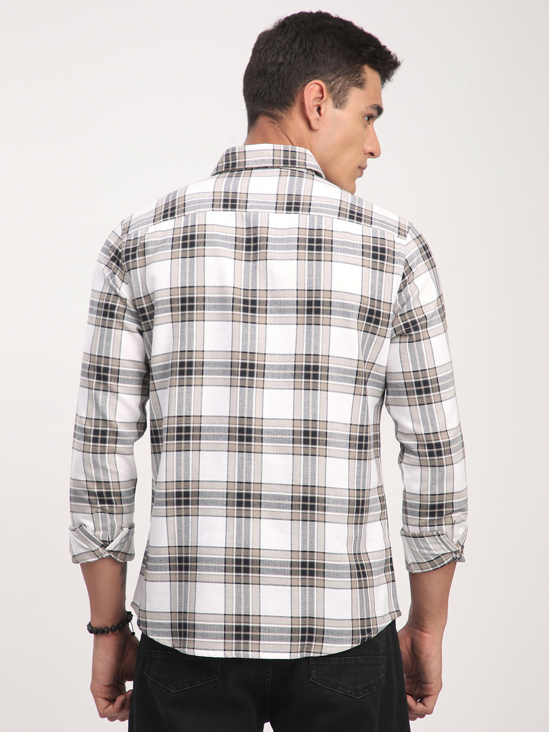 Premium Cotton White & Brown Plaid Checks Shirt