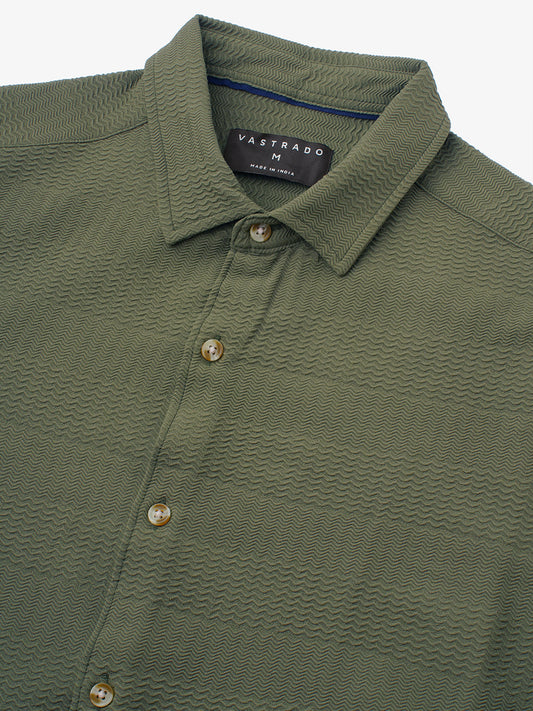 Olive Green Terrain Ripple Detail Textured Shirt