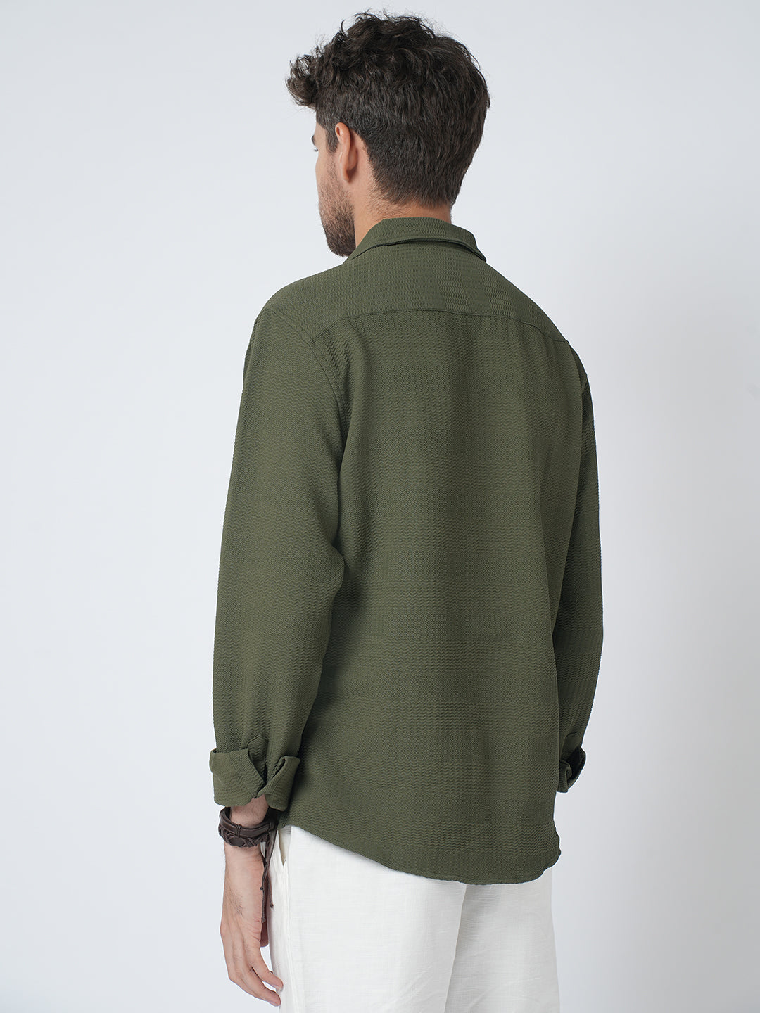 Olive Green Terrain Ripple Detail Textured Shirt