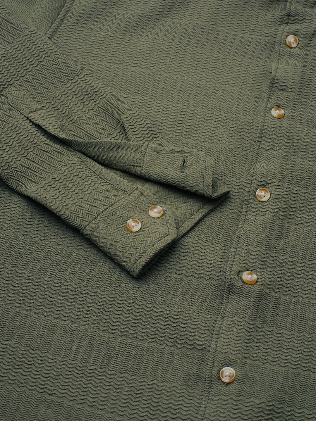 Olive Green Terrain Ripple Detail Textured Shirt