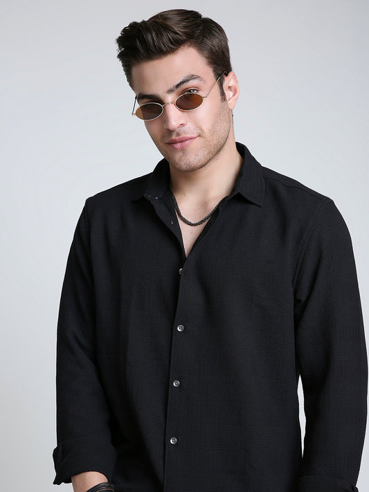 Storm Black Ripple Detail Textured Shirt