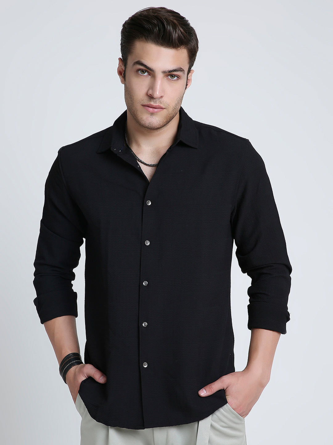 Storm Black Ripple Detail Textured Shirt