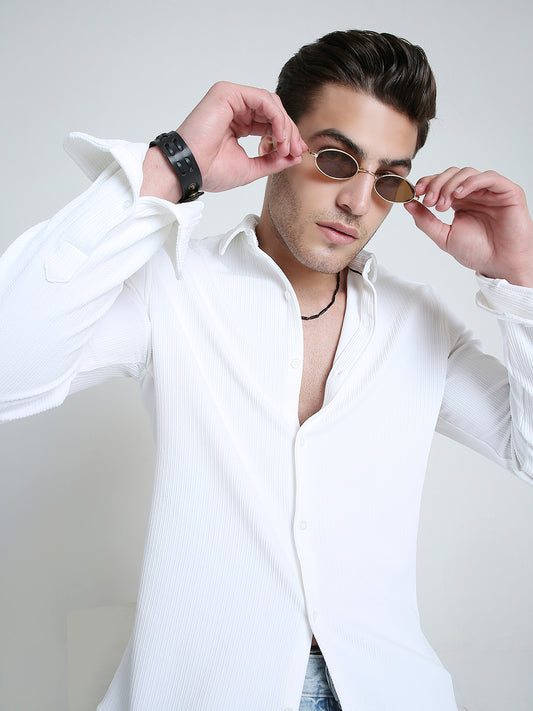 Snow White Textured Weave Shirt