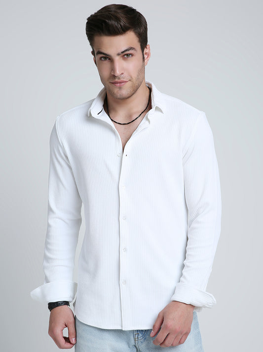 Snow White Textured Weave Shirt