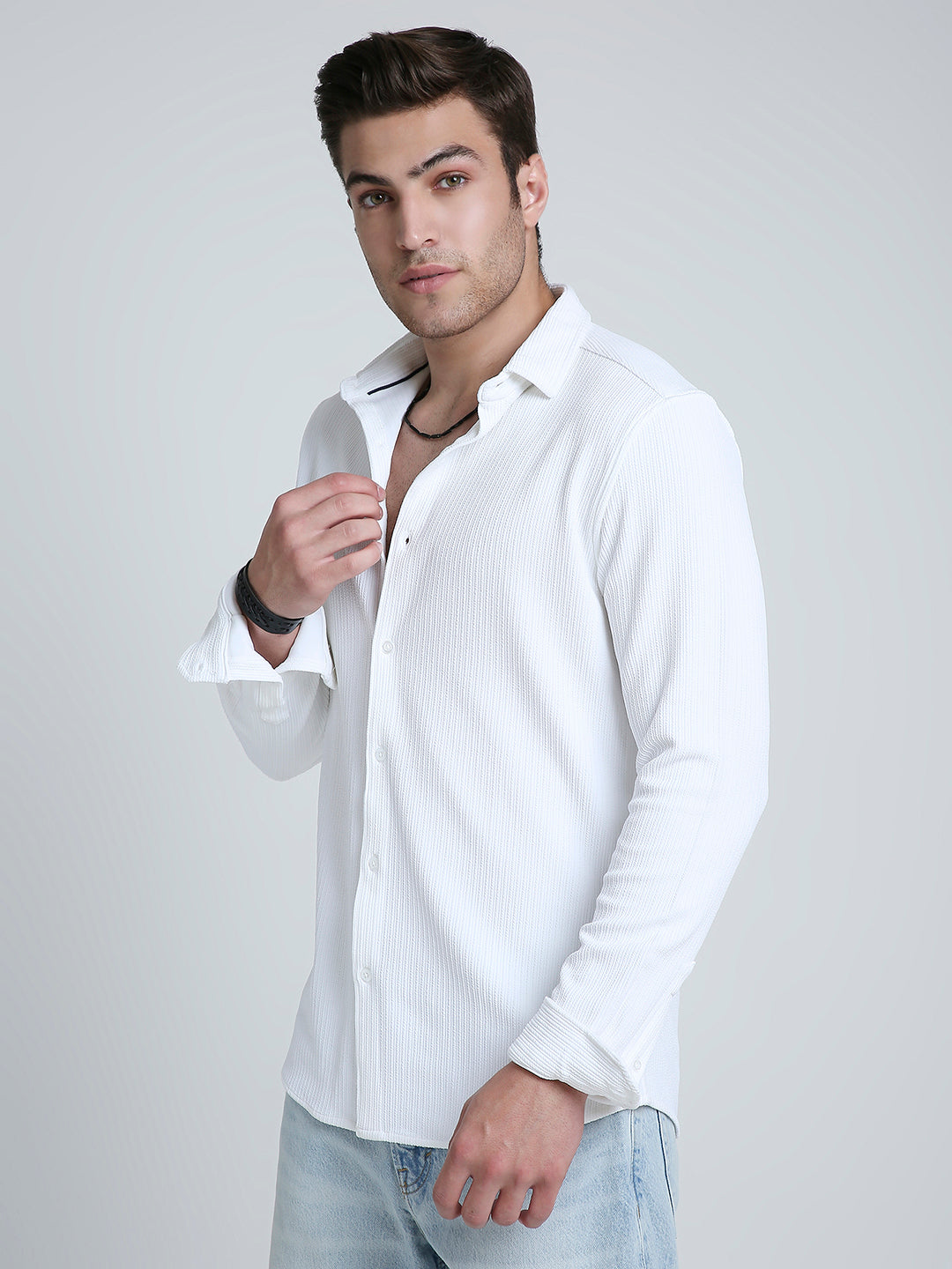 Snow White Textured Weave Shirt