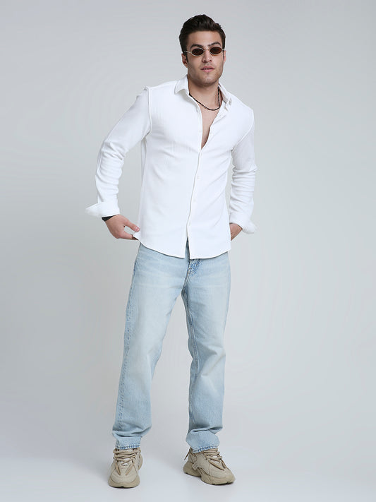 Snow White Textured Weave Shirt