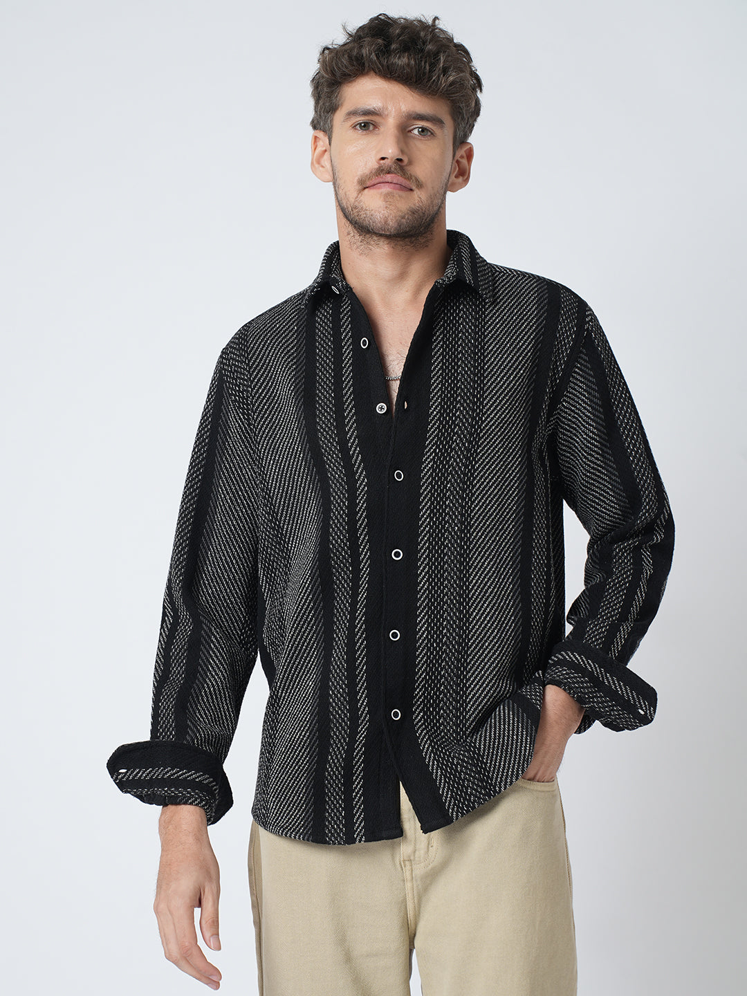 Black Gleam Tweed Stripes Shirt