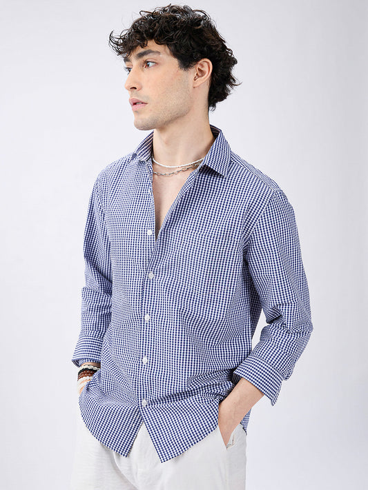 Timeless Navy Gingham Checked Seersucker Shirt