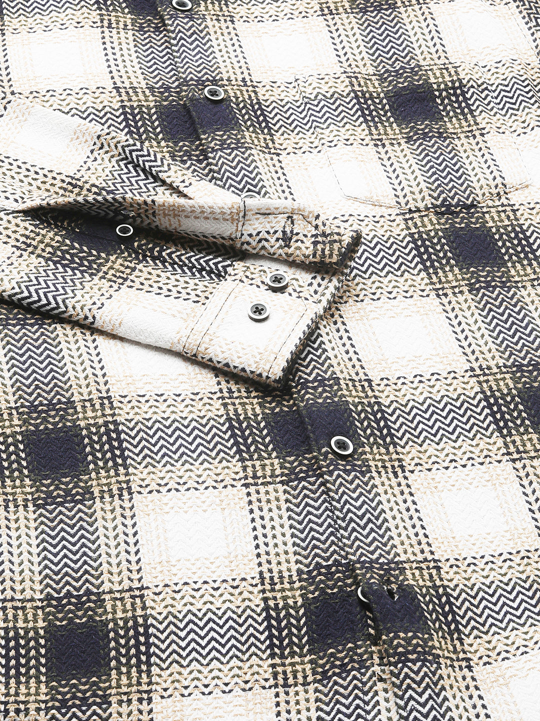 Off-White & Black Chevron Echo Tweed Checks Shirt