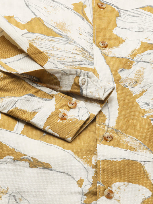 Off White & Tan Muted Botanical Shirt