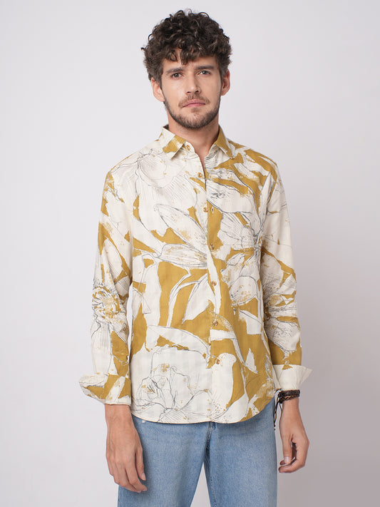 Off White & Tan Muted Botanical Shirt