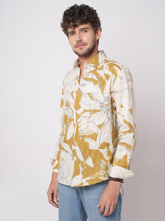 Off White & Tan Muted Botanical Shirt