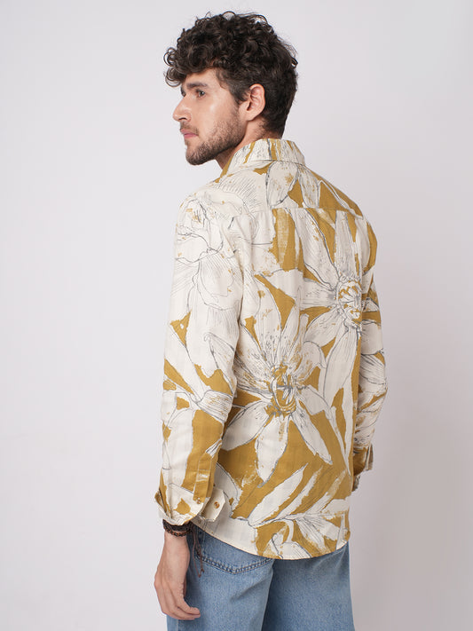 Off White & Tan Muted Botanical Shirt