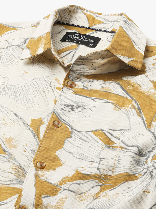 Off White & Tan Muted Botanical Shirt