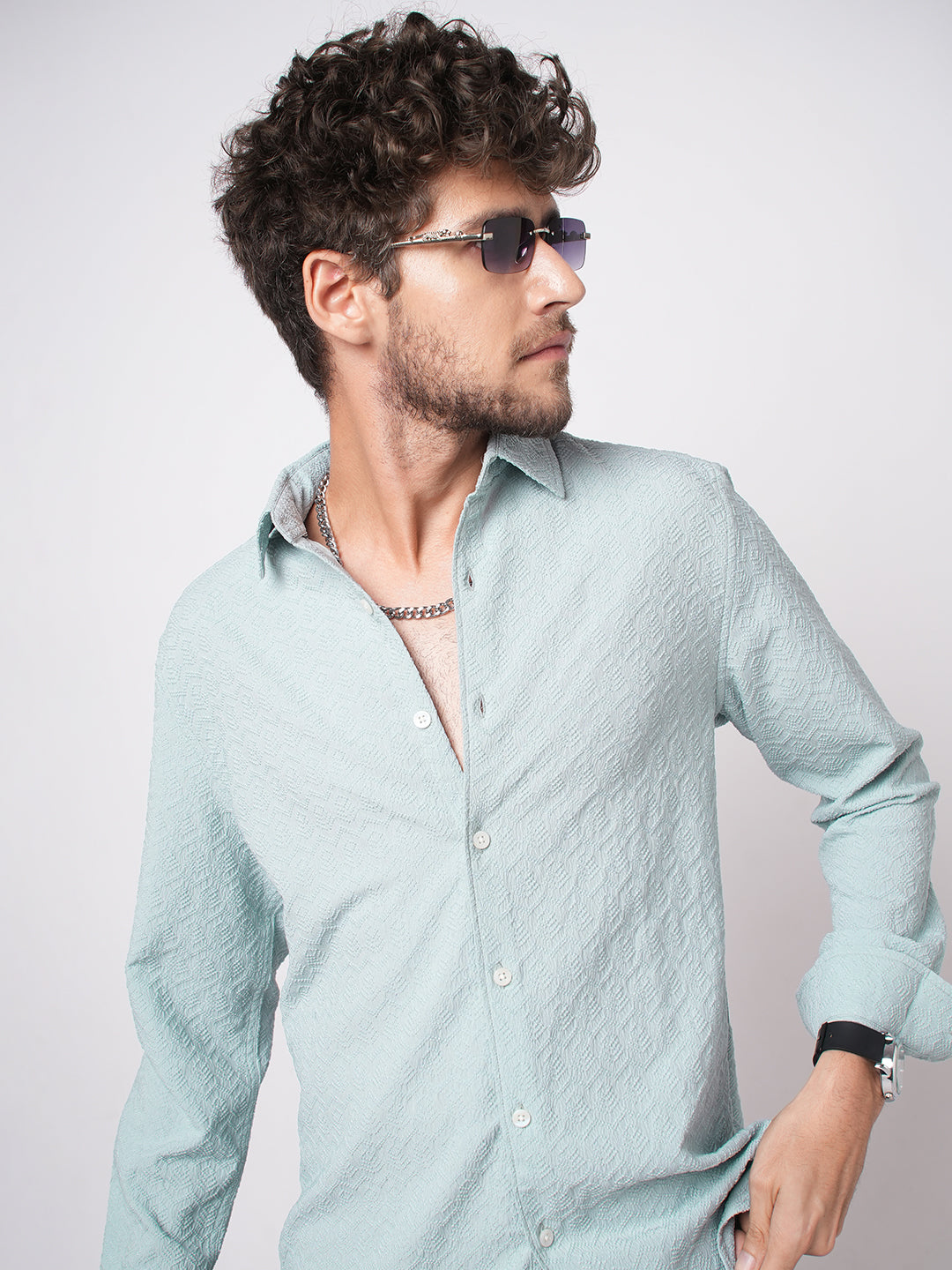 Aqua Blue Textured Shirt