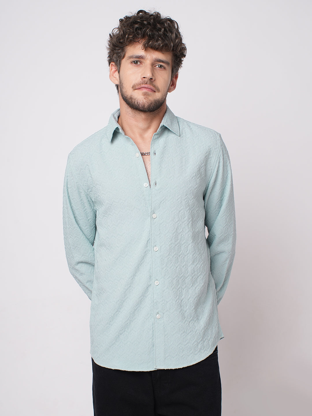Aqua Blue Textured Shirt