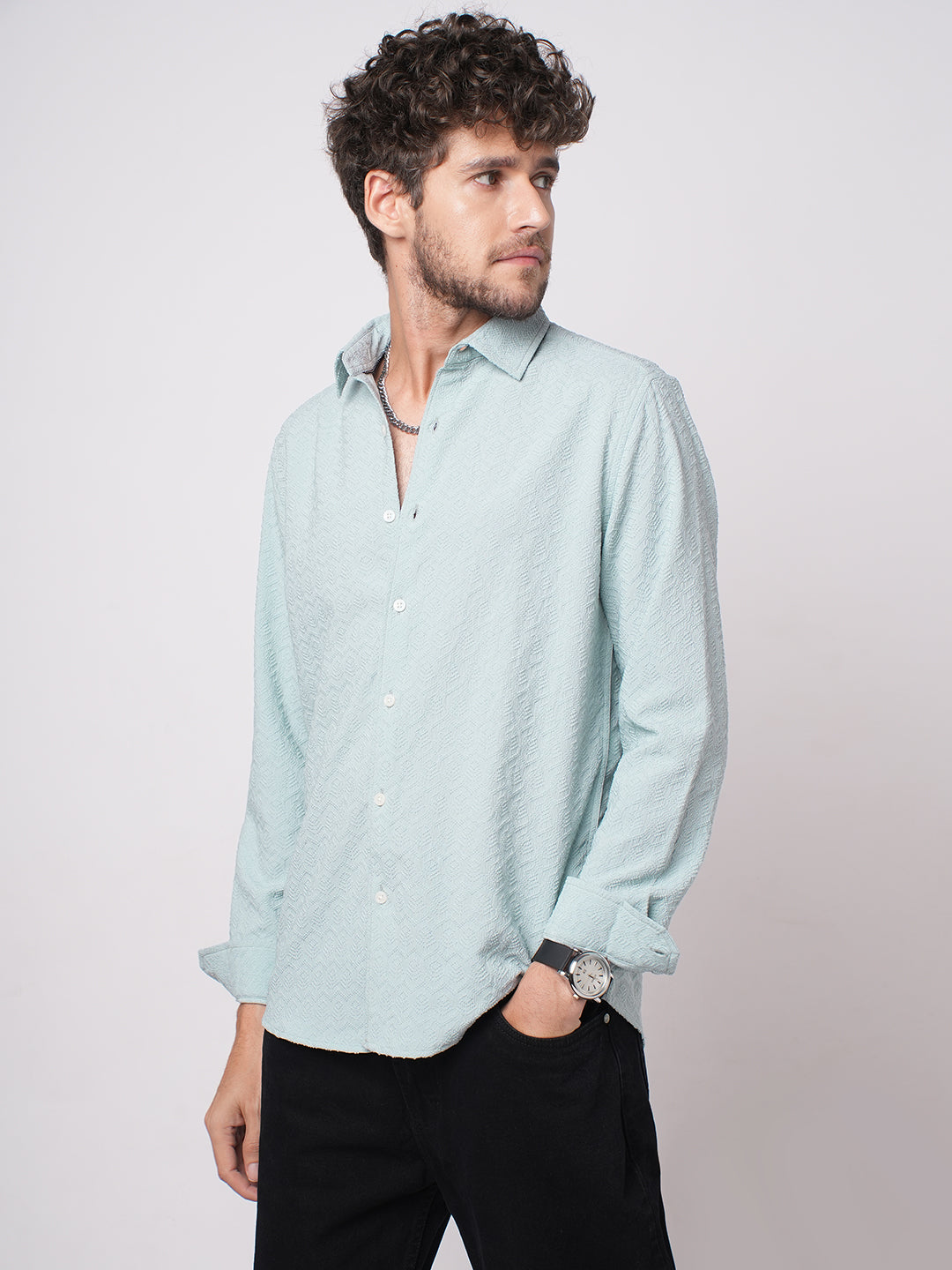 Aqua Blue Textured Shirt