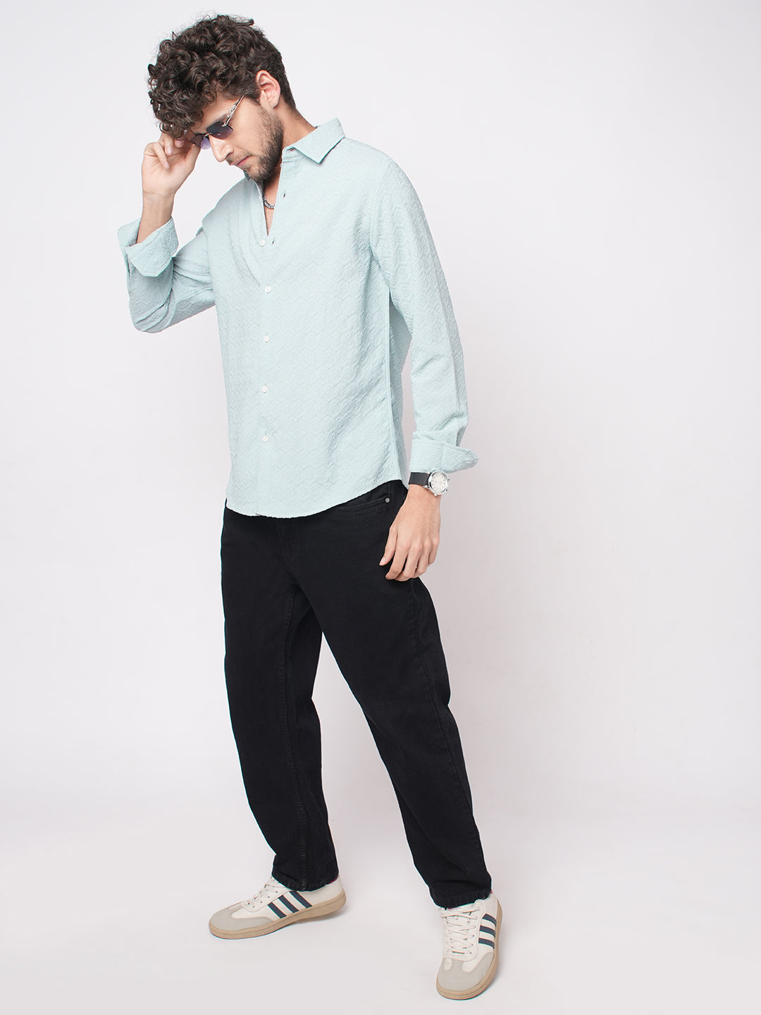 Aqua Blue Textured Shirt
