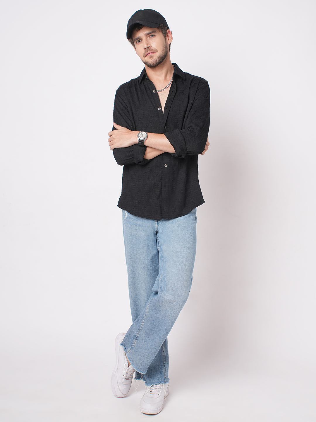 Deep Black Crinkled Textured Shirt