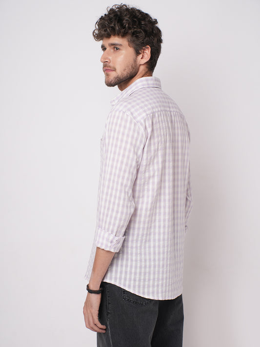 Soft Lilac Shadow Checks Seersucker Everyday Shirt