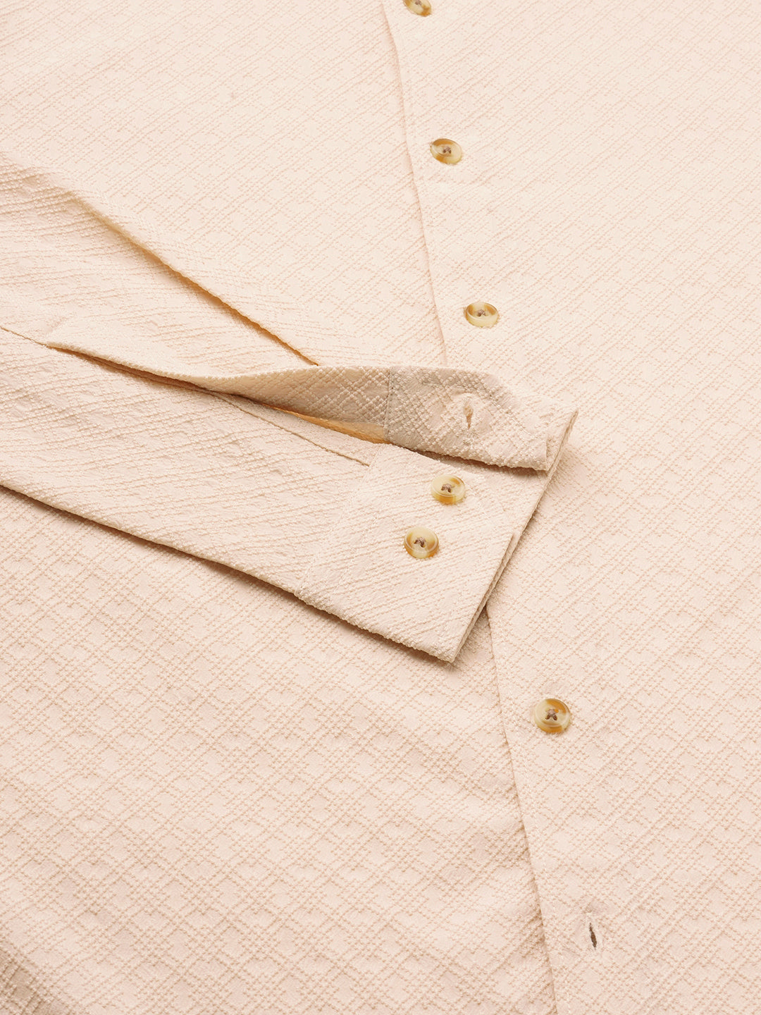 Oyster Cream Geometric Textured Shirt