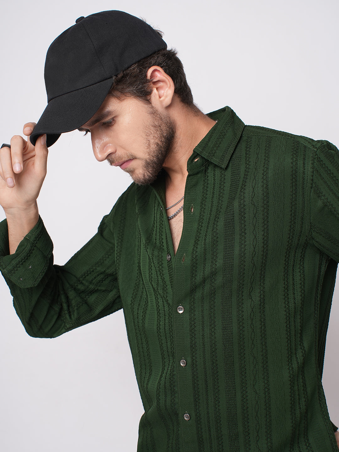 Mughal Green Jacquard Striped Shirt