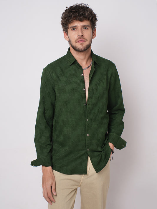 Forest Green Diagonal Striped Textured Shirt