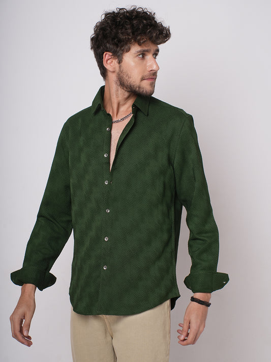 Forest Green Diagonal Striped Textured Shirt