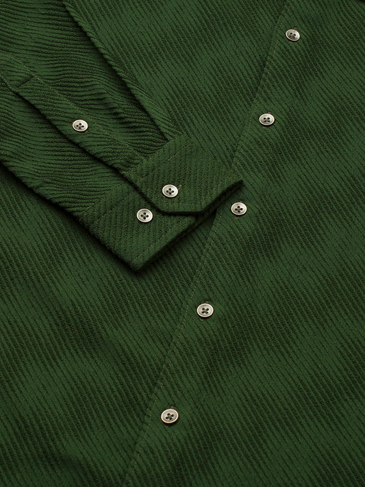 Forest Green Diagonal Striped Textured Shirt
