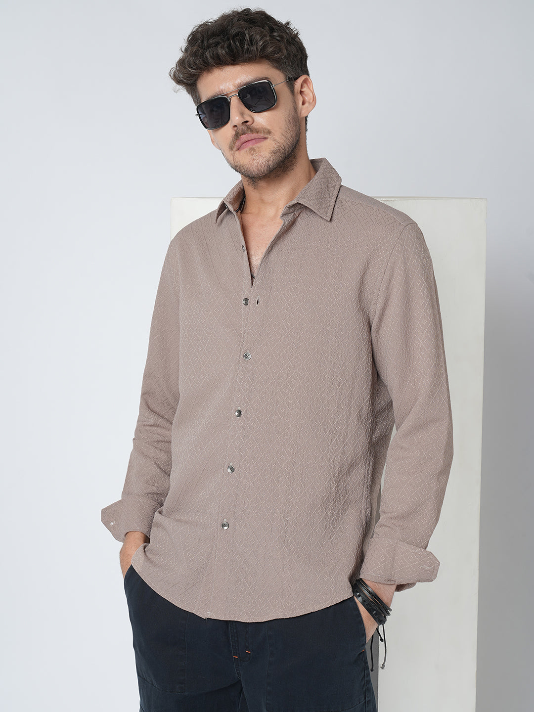 Chestnut Brown Diamond Textured Shirt