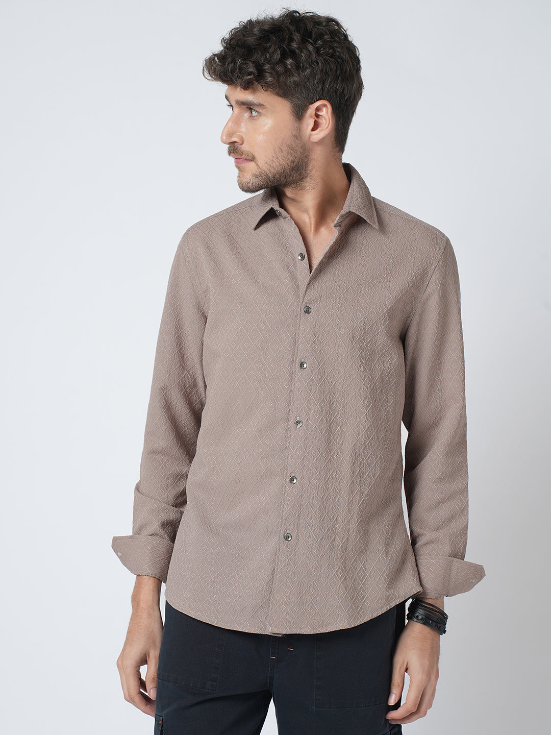 Chestnut Brown Diamond Textured Shirt