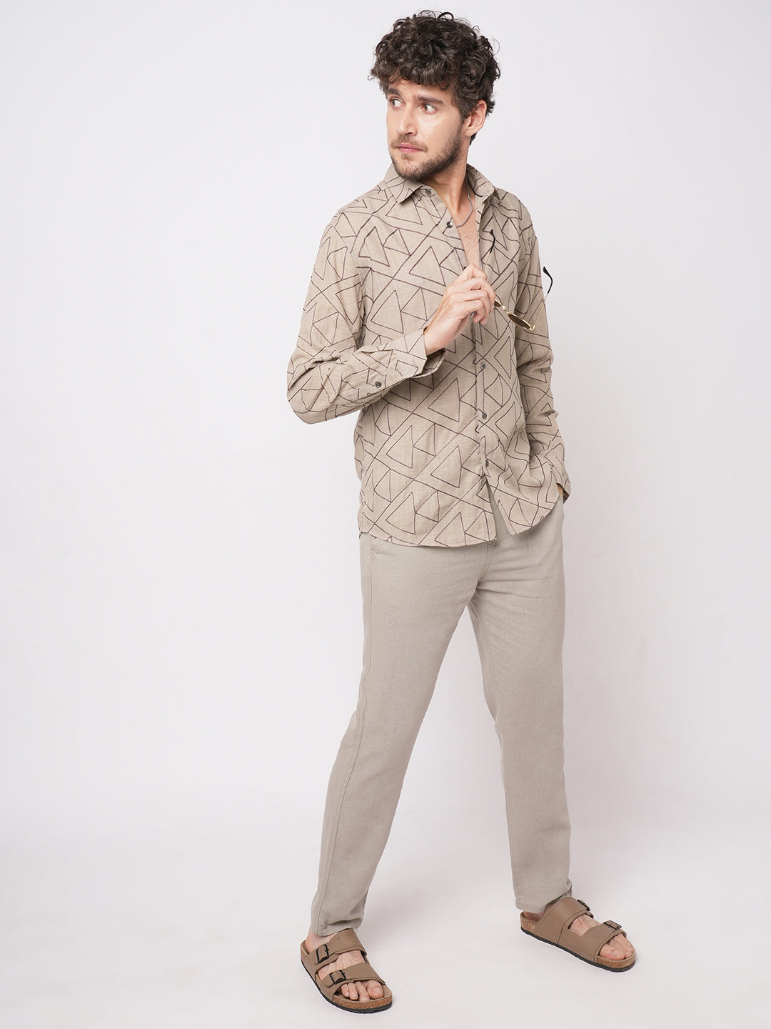 Cashmere Brown Contrast Embroidery Shirt