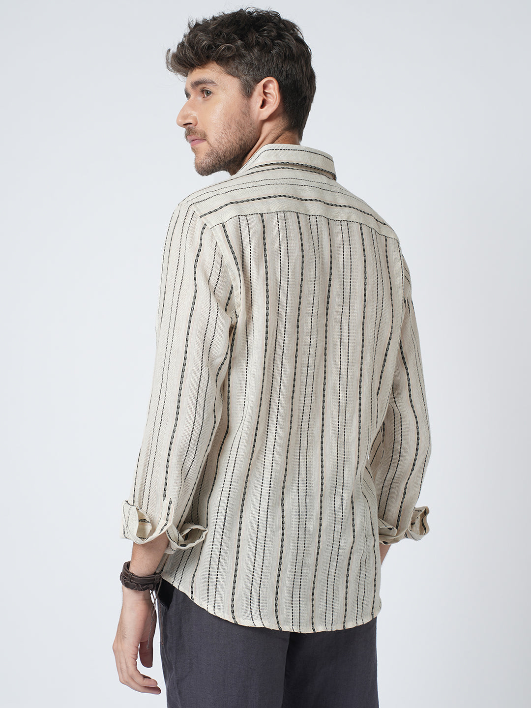 Minimal Ivory Loomed Stripe Shirt
