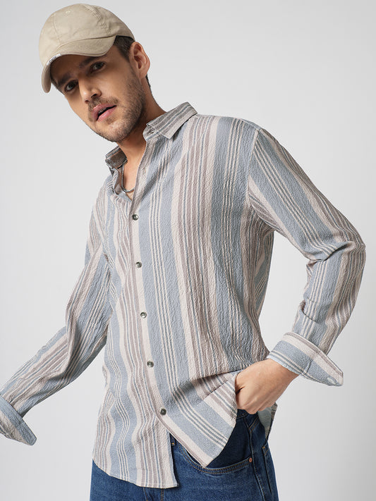 Vintage Herringbone Multistripe Driftwood Crinkled Shirt