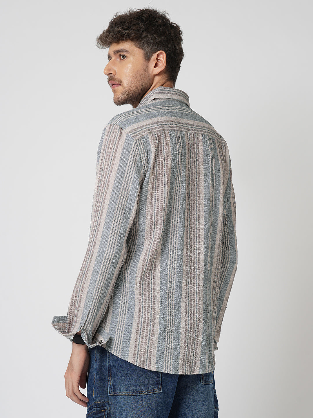 Vintage Herringbone Multistripe Driftwood Crinkled Shirt