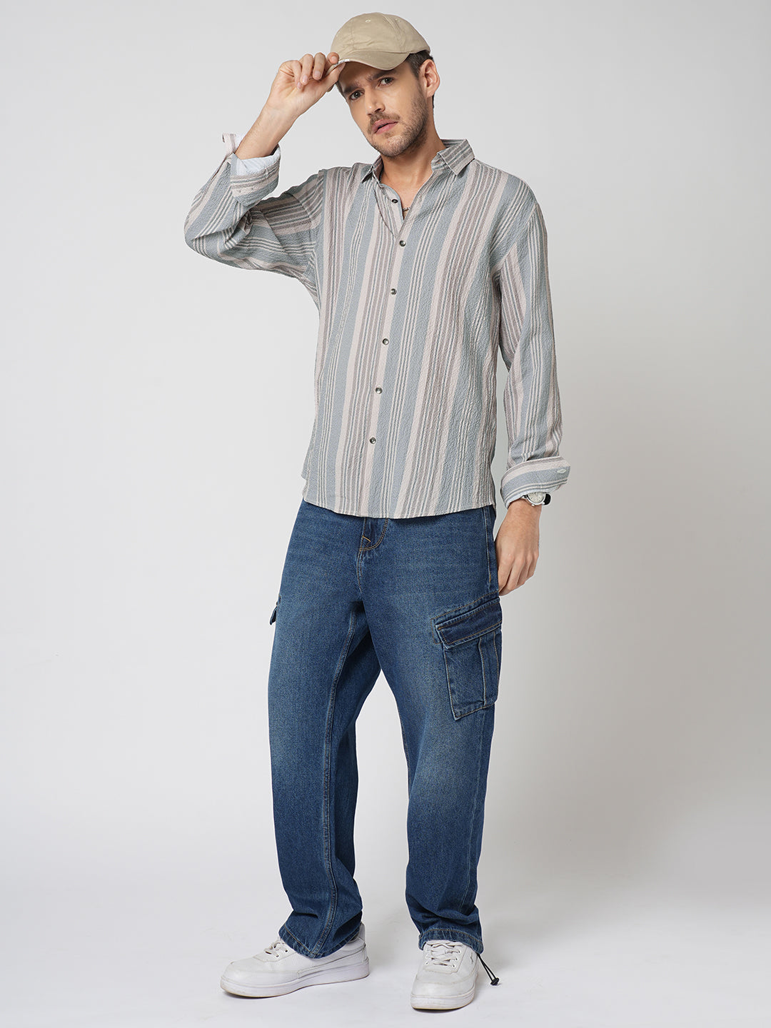 Vintage Herringbone Multistripe Driftwood Crinkled Shirt