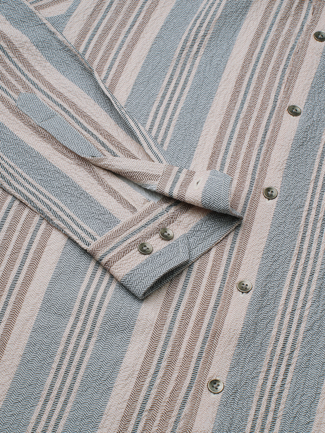 Vintage Herringbone Multistripe Driftwood Crinkled Shirt